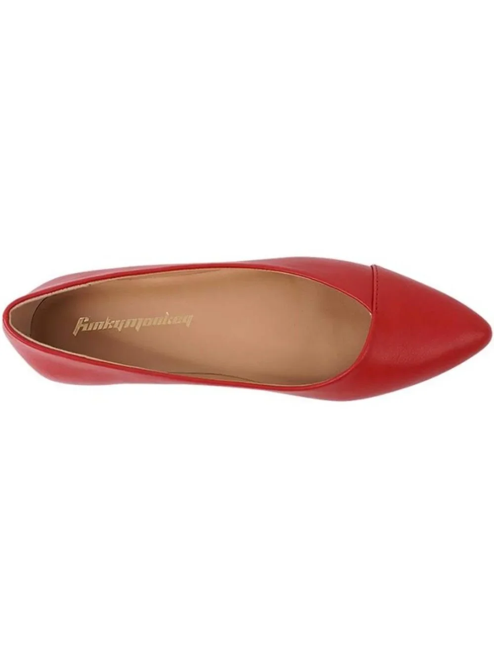 FUNKYMONKEY Women's Red Faux Leather Pointed Toe Slip On Ballet Low Heel Flats
